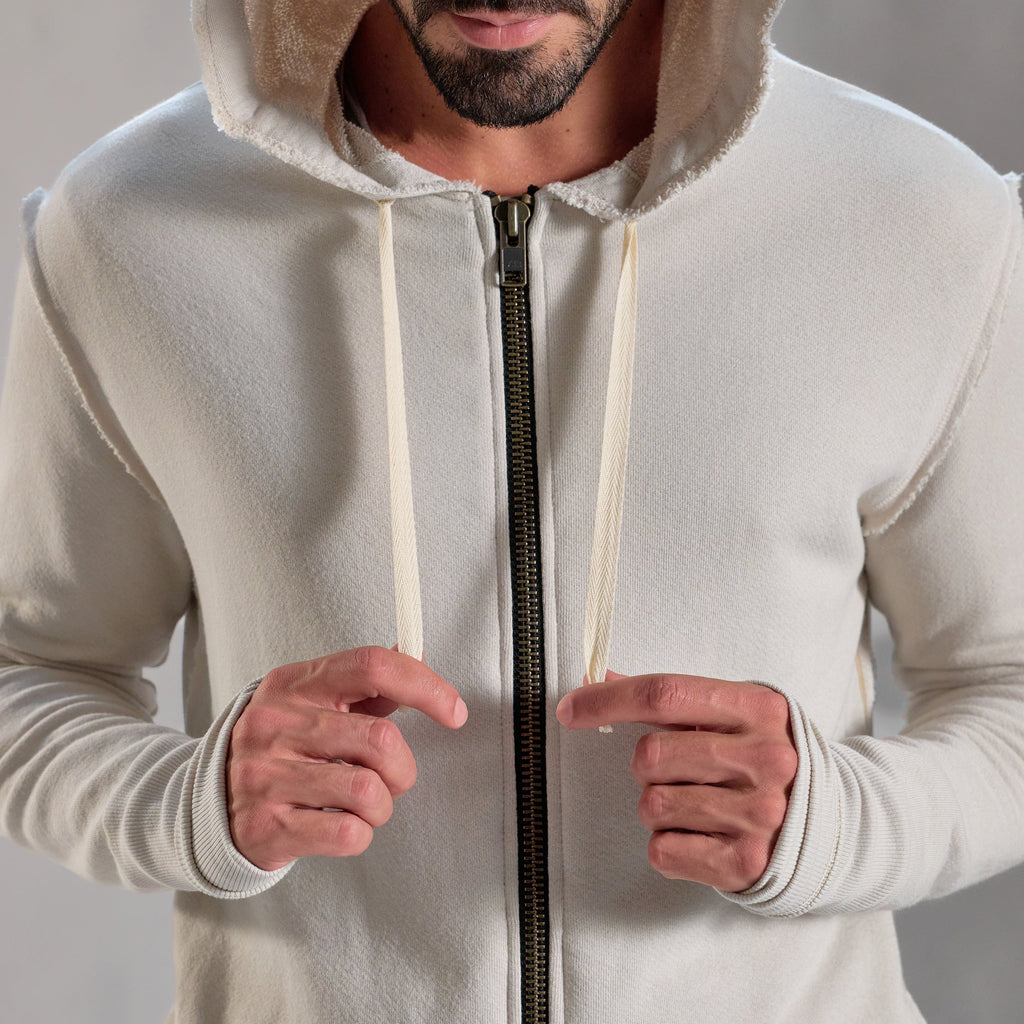 RAW ZIP HOODIE / WHITE STONE