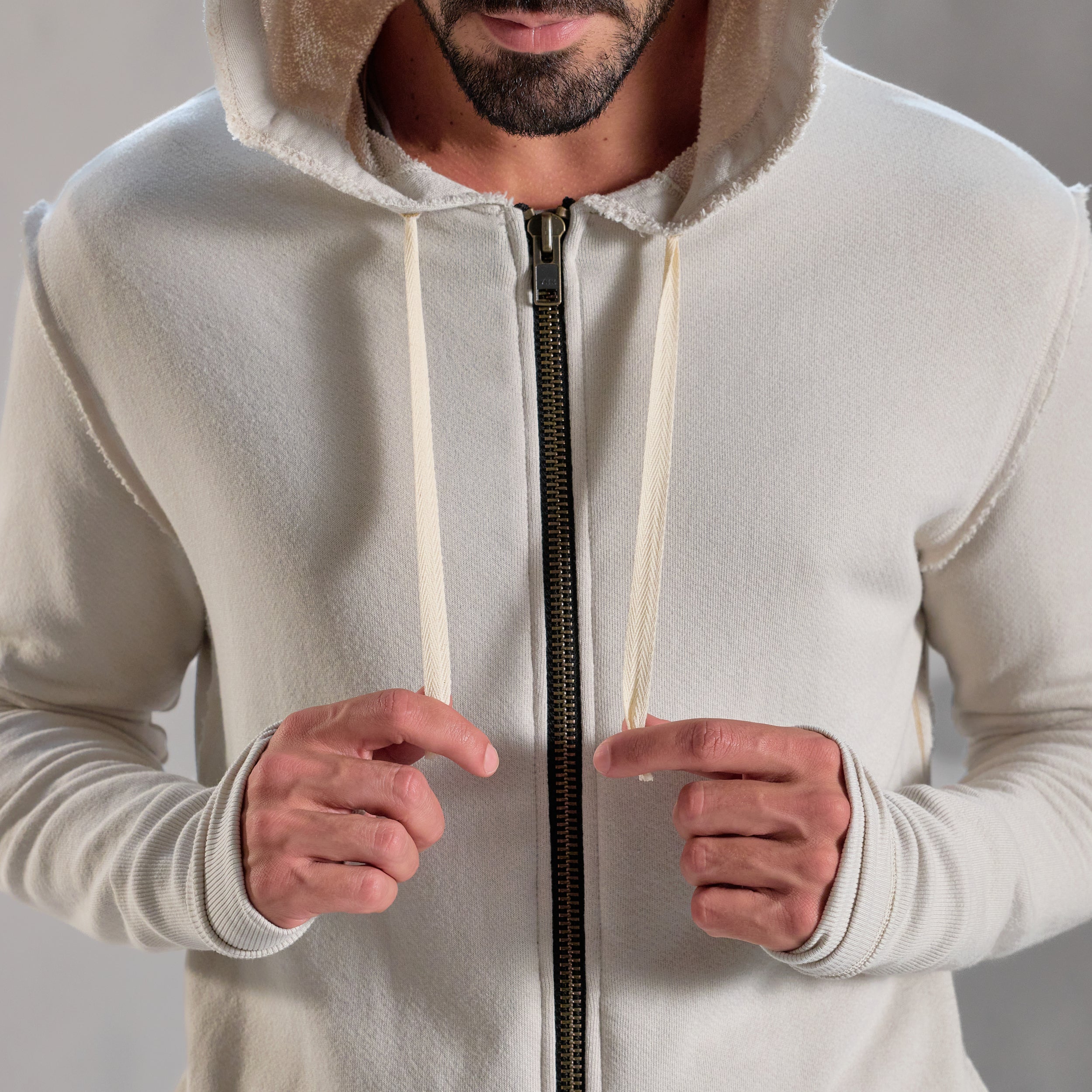 RAW ZIP HOODIE / WHITE STONE