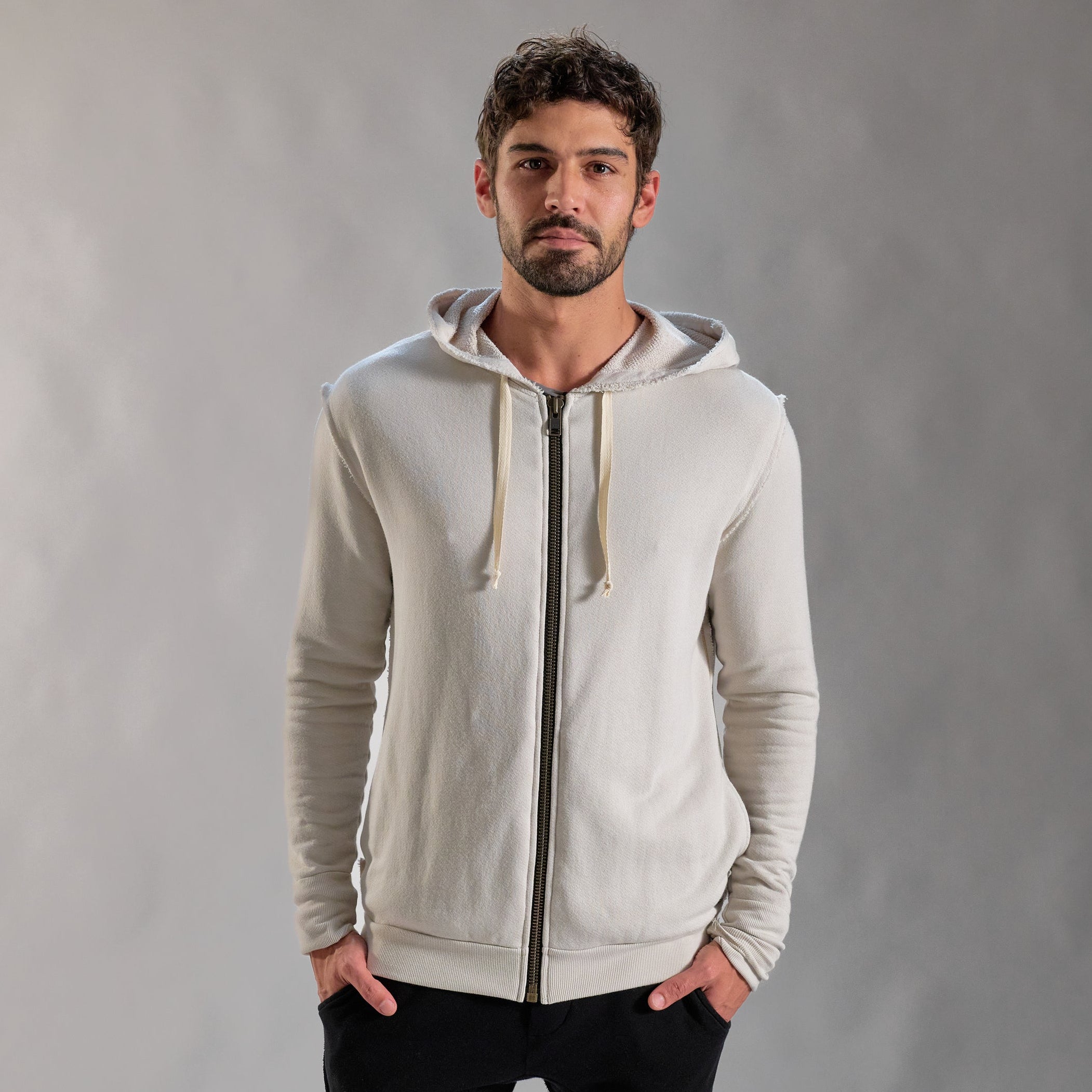 RAW ZIP HOODIE / WHITE STONE