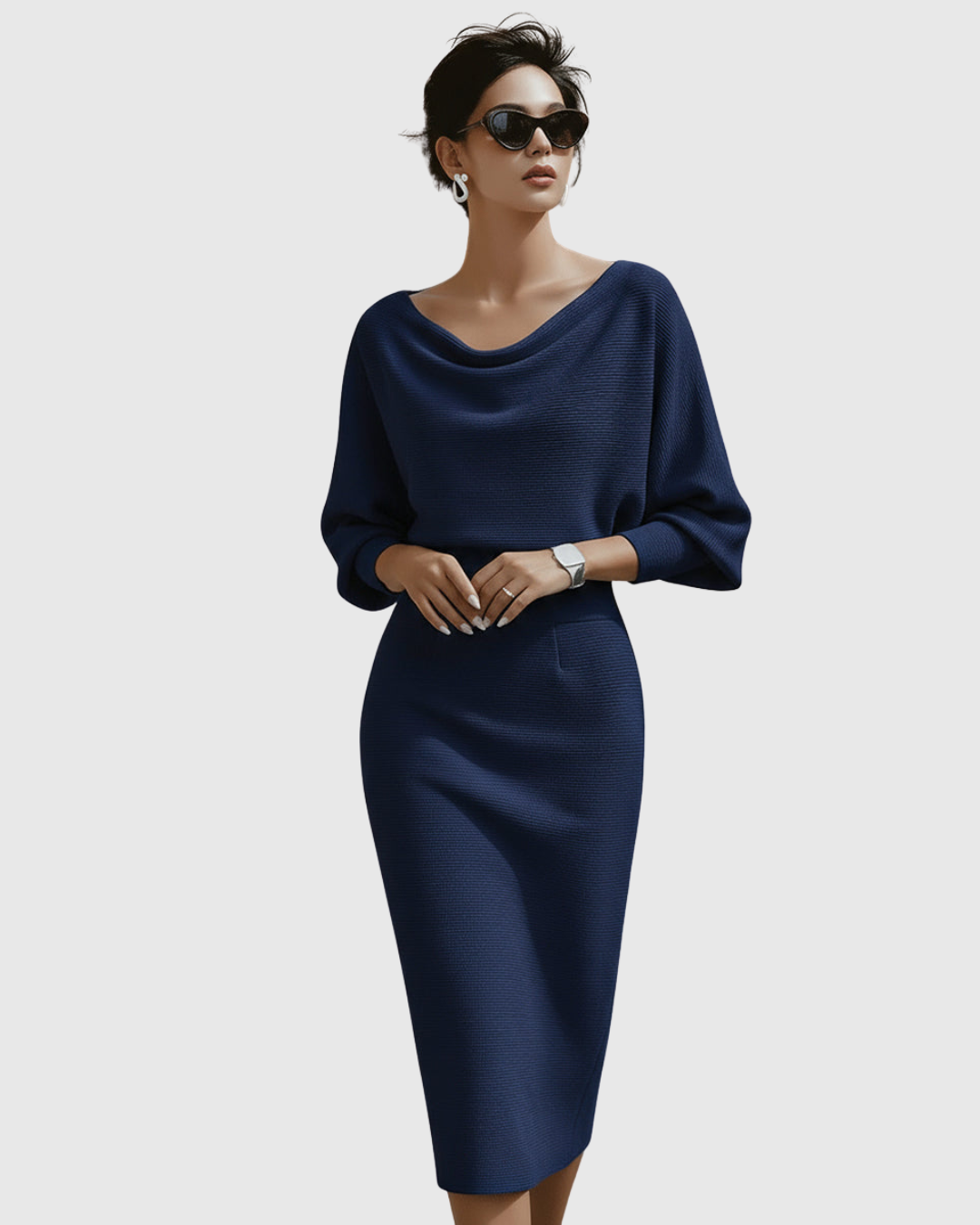 Beatrix | Women's Cowl Neck Long Sleeve Midi Dress