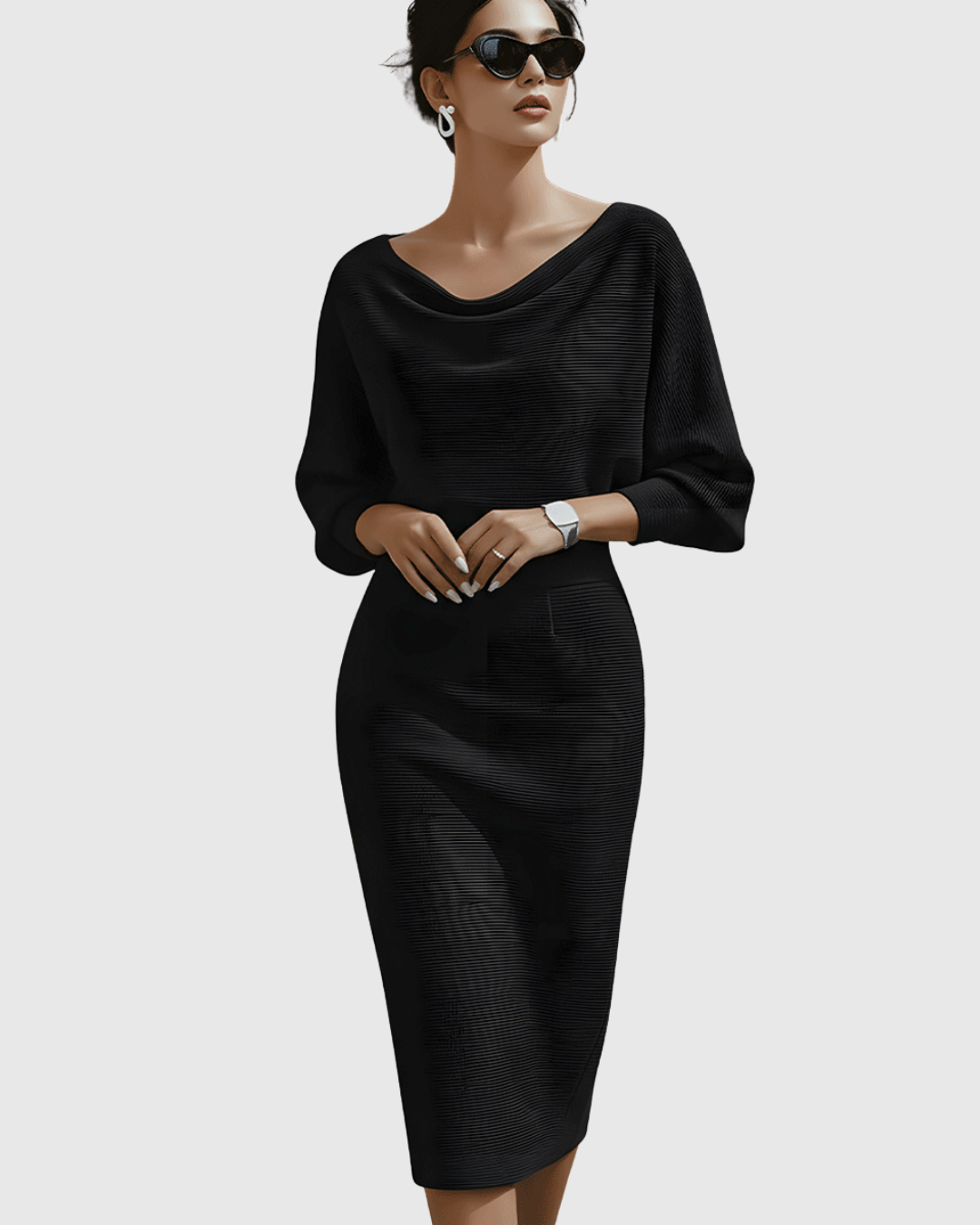 Beatrix | Women's Cowl Neck Long Sleeve Midi Dress