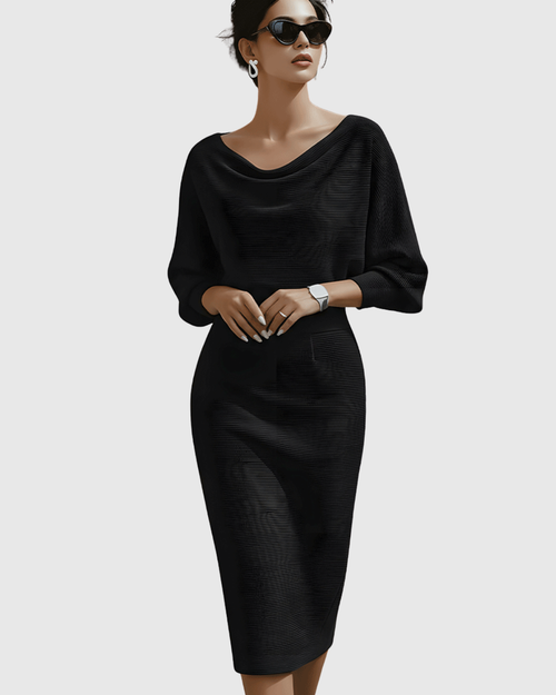 Beatrix | Women's Cowl Neck Long Sleeve Midi Dress