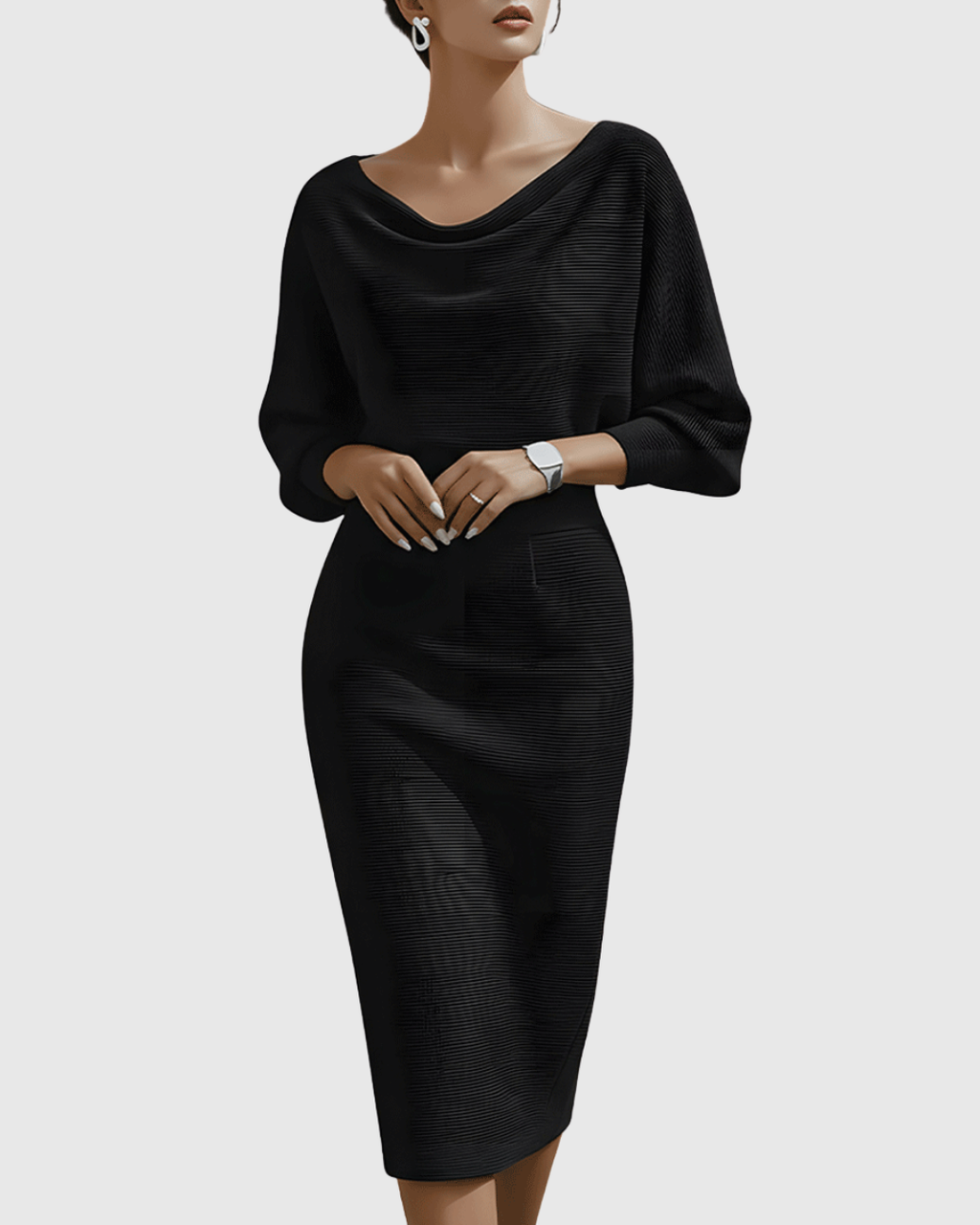 Beatrix | Women's Cowl Neck Long Sleeve Midi Dress