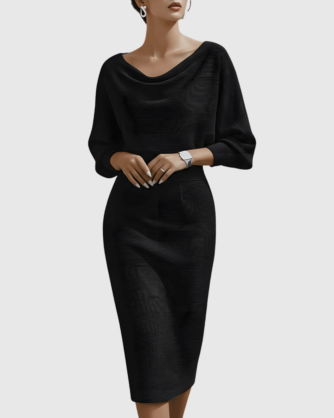 Beatrix | Women's Cowl Neck Long Sleeve Midi Dress