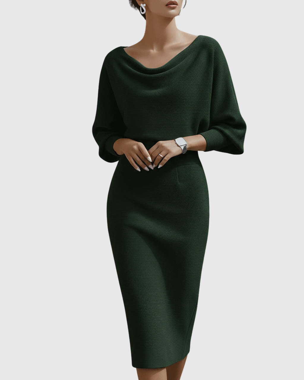 Beatrix | Women's Cowl Neck Long Sleeve Midi Dress
