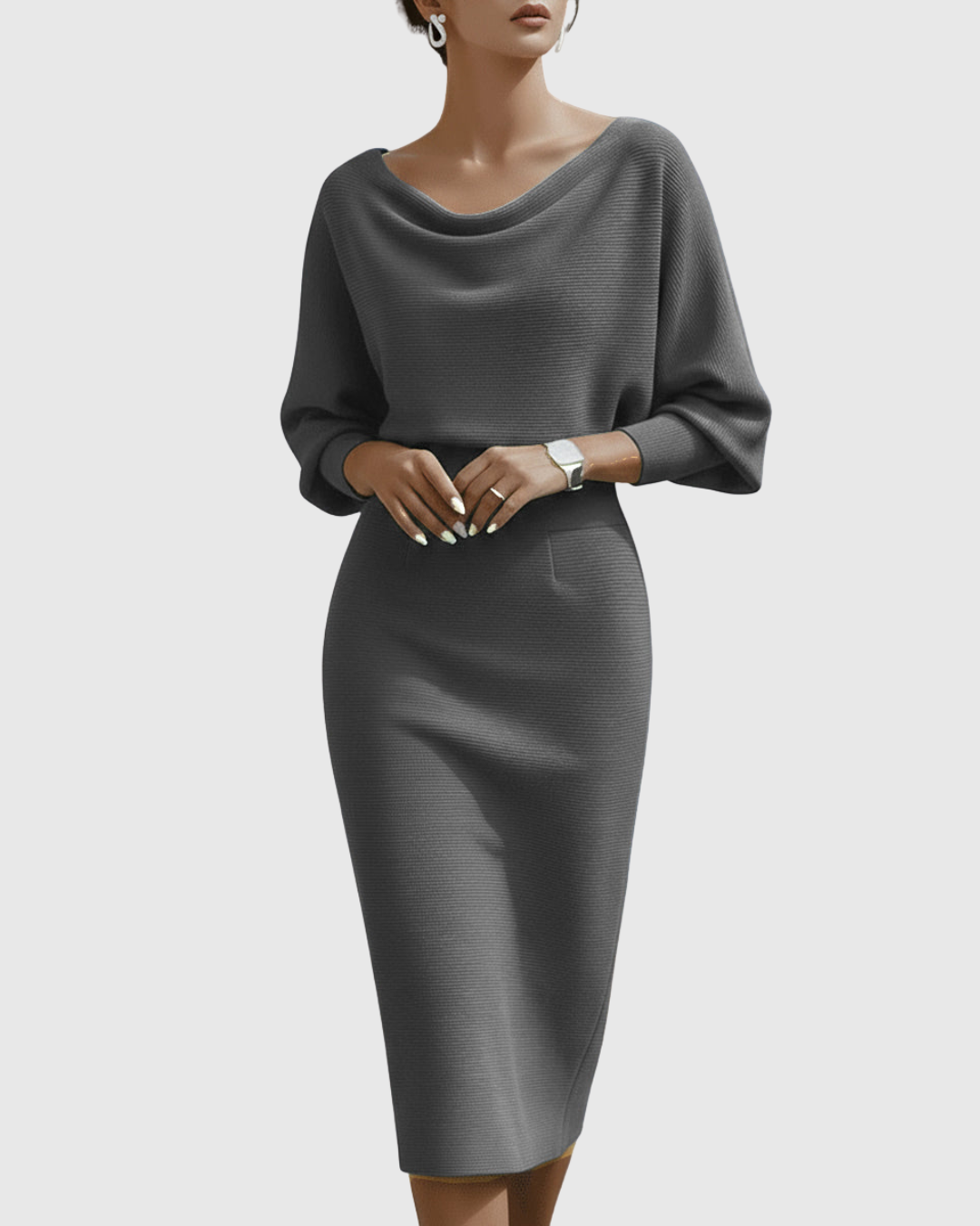 Beatrix | Women's Cowl Neck Long Sleeve Midi Dress