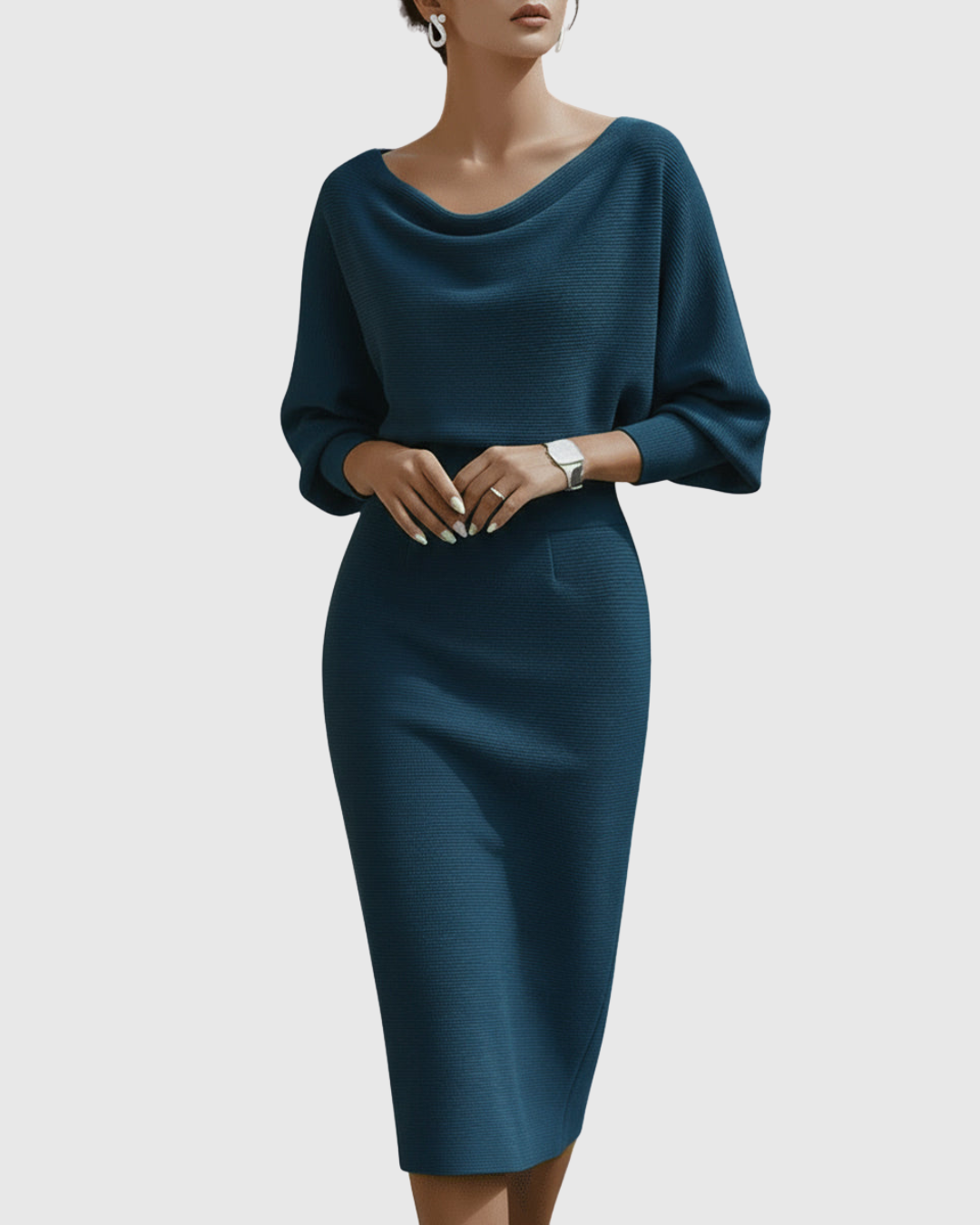 Beatrix | Women's Cowl Neck Long Sleeve Midi Dress