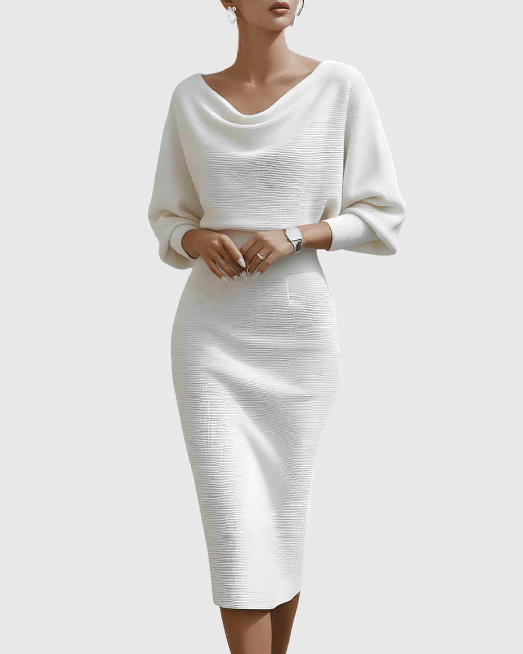 Beatrix | Women's Cowl Neck Long Sleeve Midi Dress