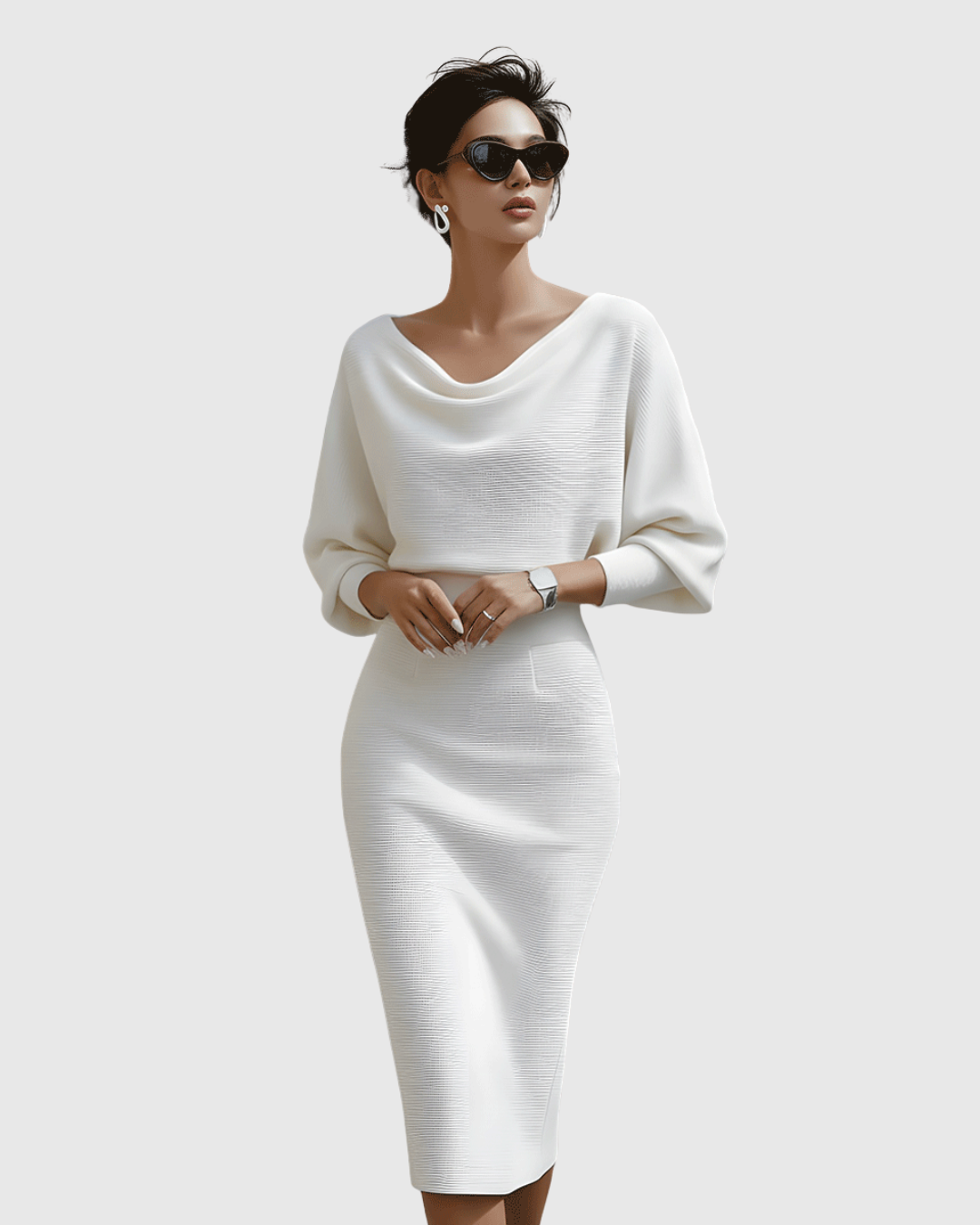 Beatrix | Women's Cowl Neck Long Sleeve Midi Dress