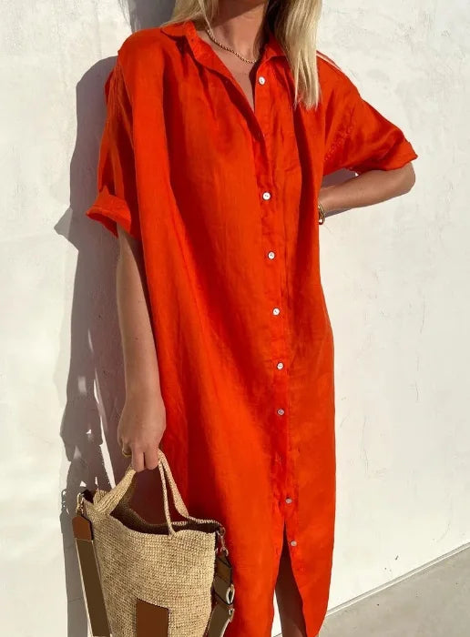 Blythe | Women's Collared Short Sleeve Midi Shirt Dress