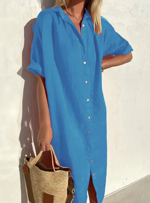 Blythe | Women's Collared Short Sleeve Midi Shirt Dress