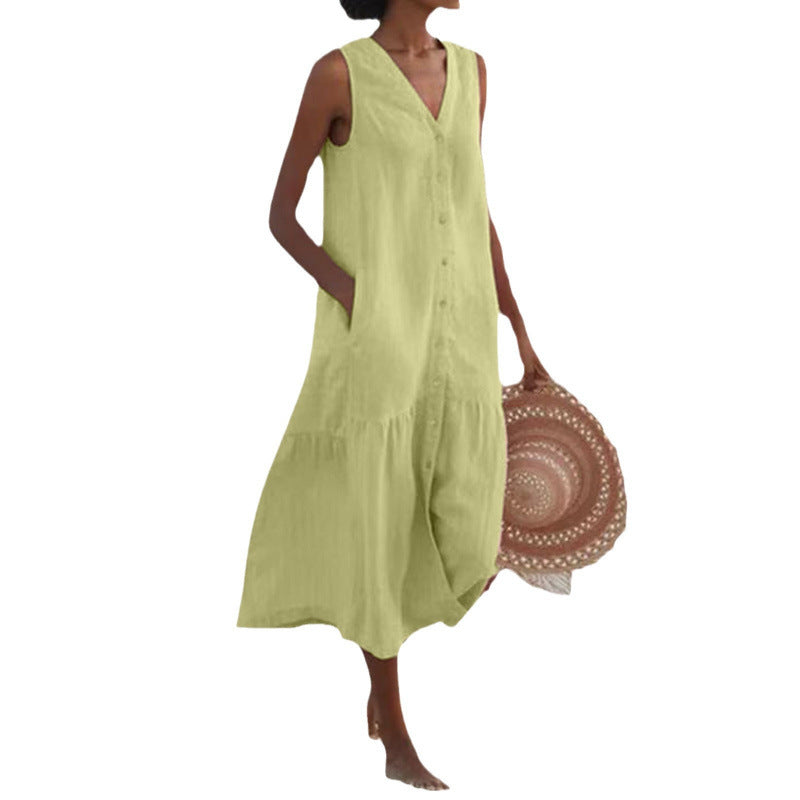 Calinda | Women's Sleeveless Button Front Midi Dress
