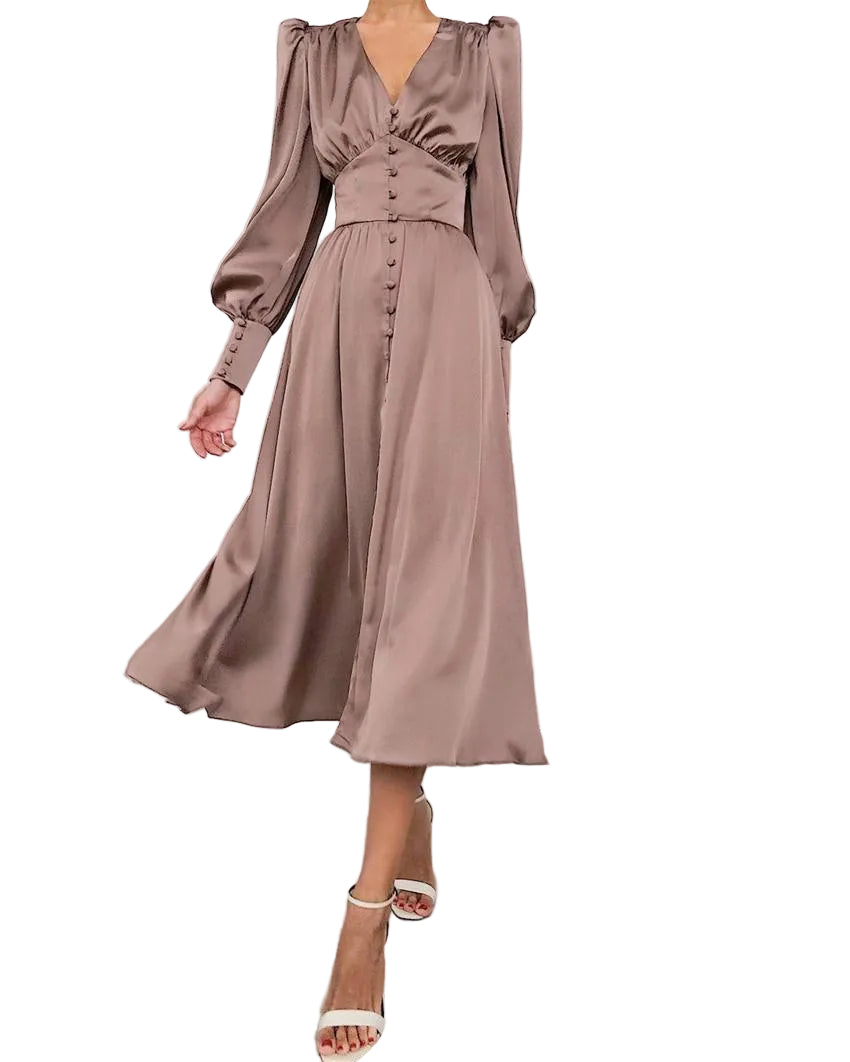 Catalina | Women's V-Neck Long Sleeve Midi Dress