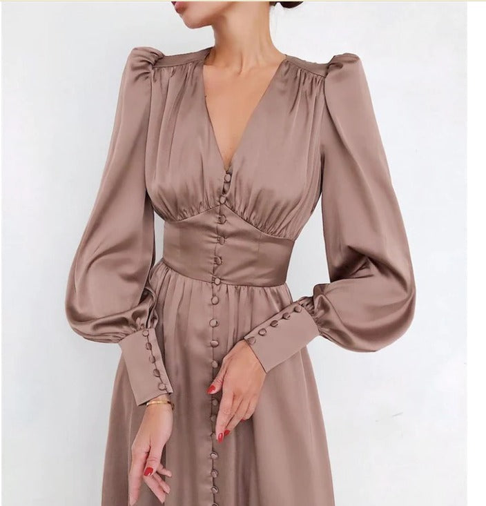 Catalina | Women's V-Neck Long Sleeve Midi Dress