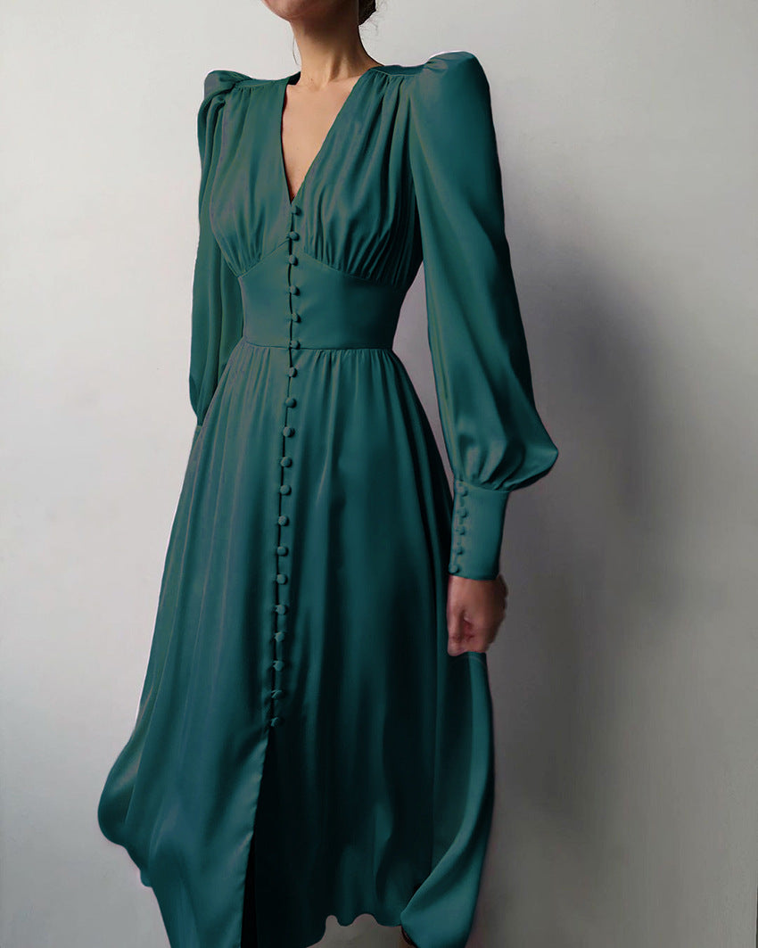 Catalina | Women's V-Neck Long Sleeve Midi Dress