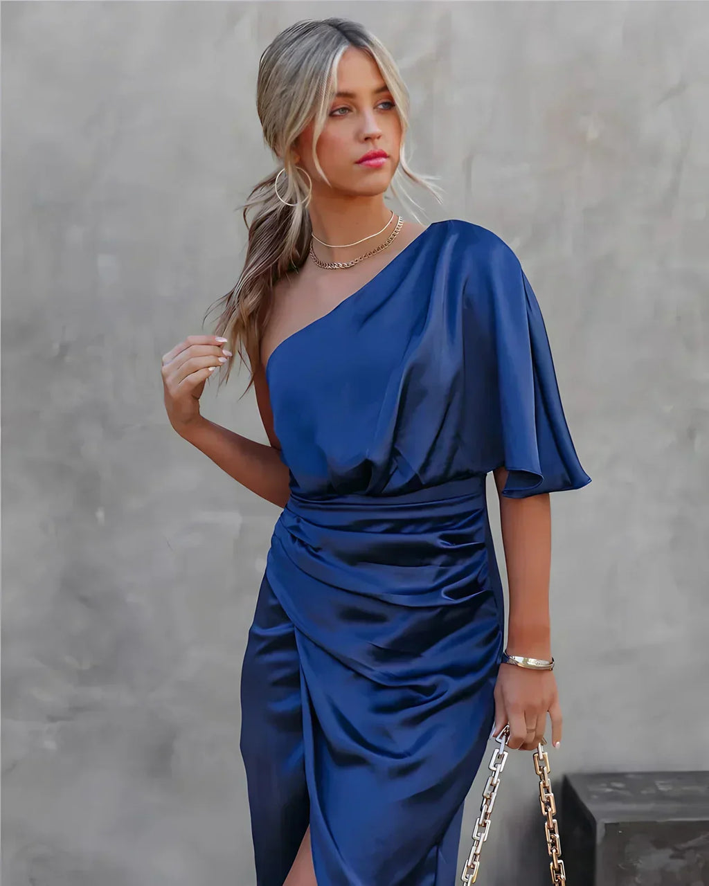 Celeste | Women's One Shoulder Asymmetric Midi Dress