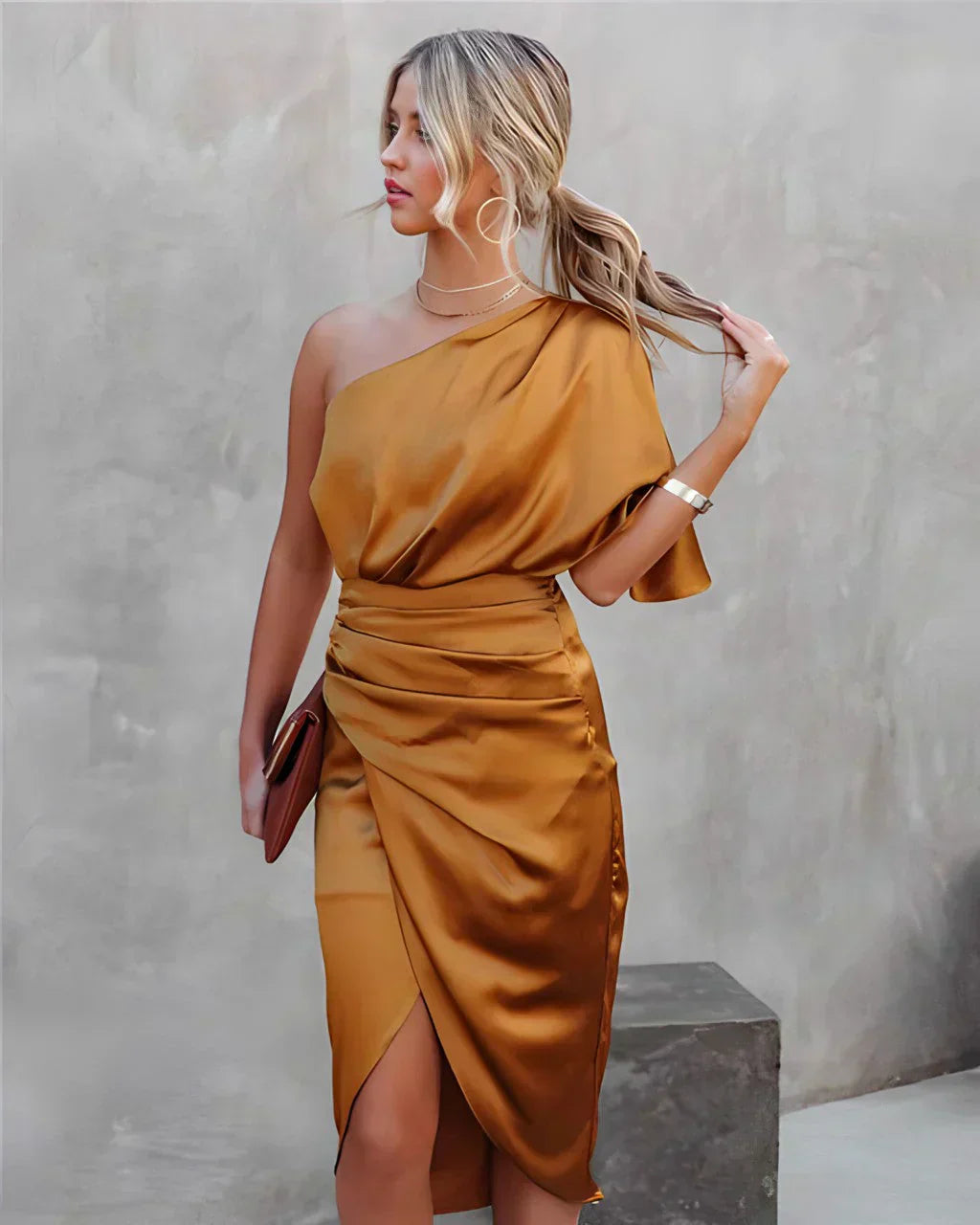 Celeste | Women's One Shoulder Asymmetric Midi Dress