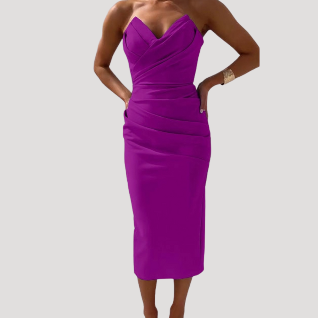 Celeste | Women's Strapless Ruched Bodycon Midi Dress