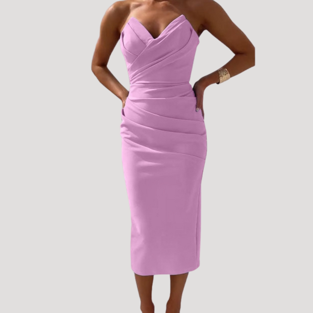 Celeste | Women's Strapless Ruched Bodycon Midi Dress