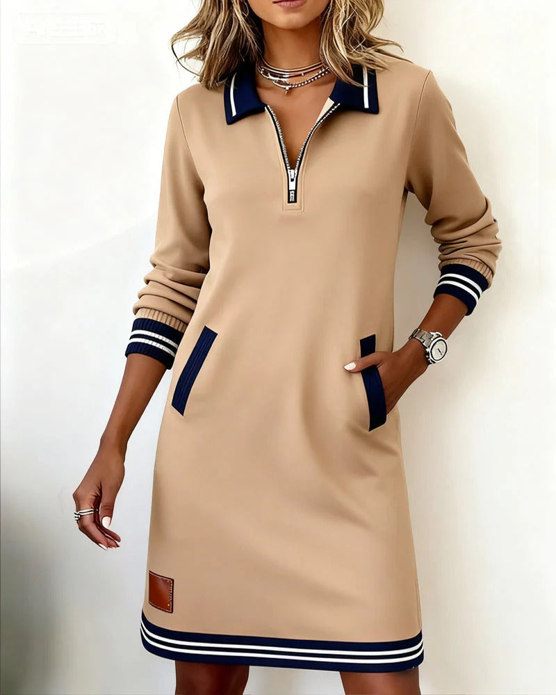 Chloe | Women's Zip Front Collared Midi Dress