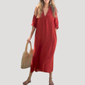 Francesca | Women's V-Neck 3/4 Sleeve Midi Dress
