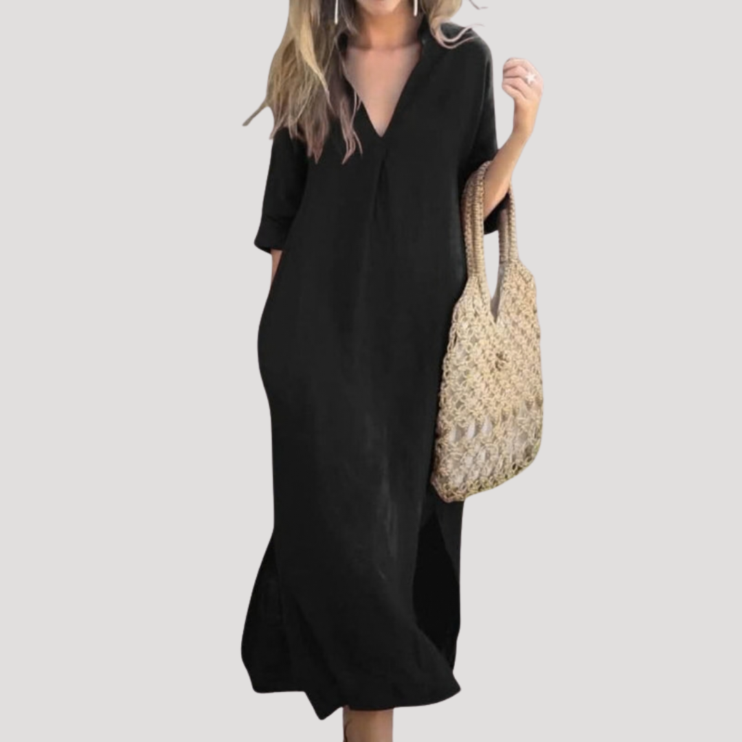 Francesca | Women's V-Neck 3/4 Sleeve Midi Dress