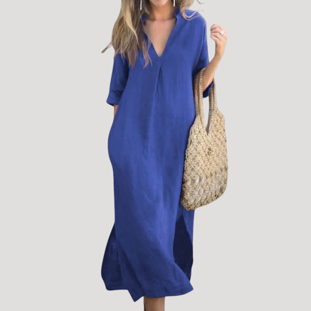 Francesca | Women's V-Neck 3/4 Sleeve Midi Dress
