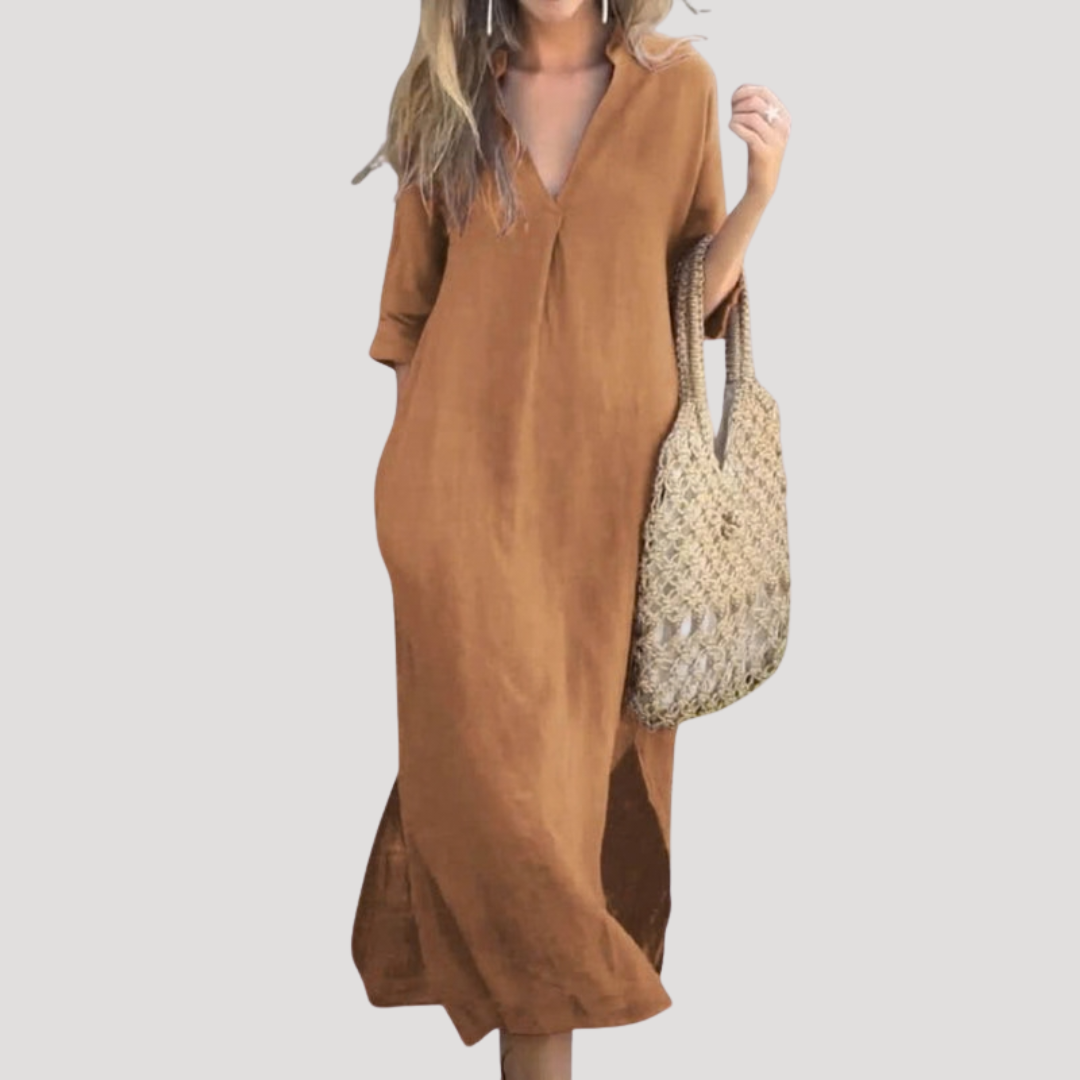 Francesca | Women's V-Neck 3/4 Sleeve Midi Dress