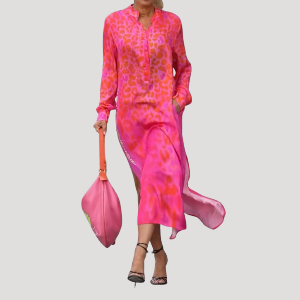Lucienne | Women's Leopard Print Long Sleeve Midi Dress