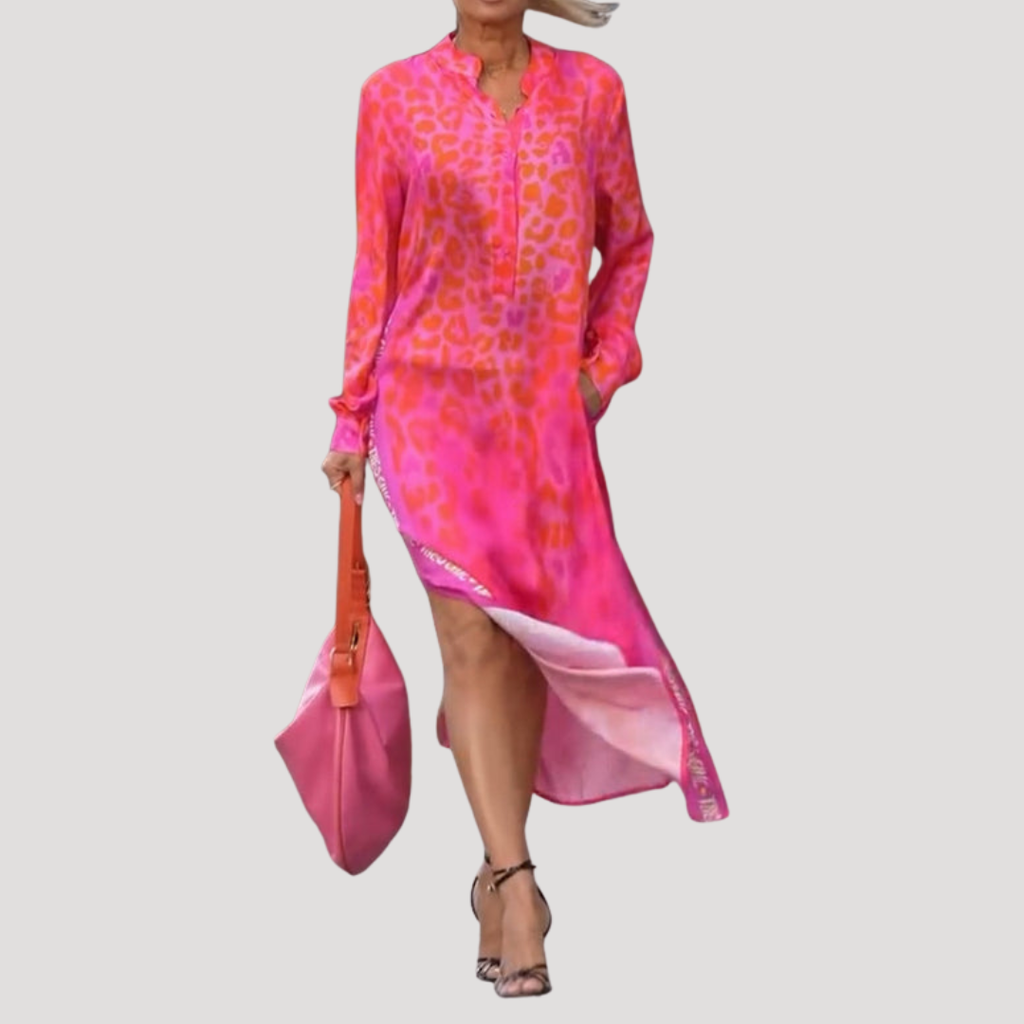 Lucienne | Women's Leopard Print Long Sleeve Midi Dress