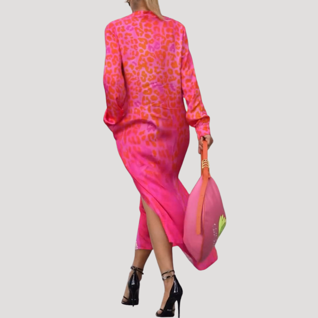 Lucienne | Women's Leopard Print Long Sleeve Midi Dress
