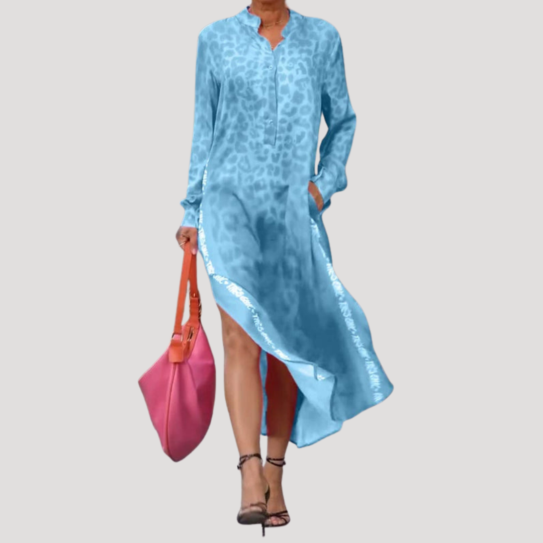 Lucienne | Women's Leopard Print Long Sleeve Midi Dress
