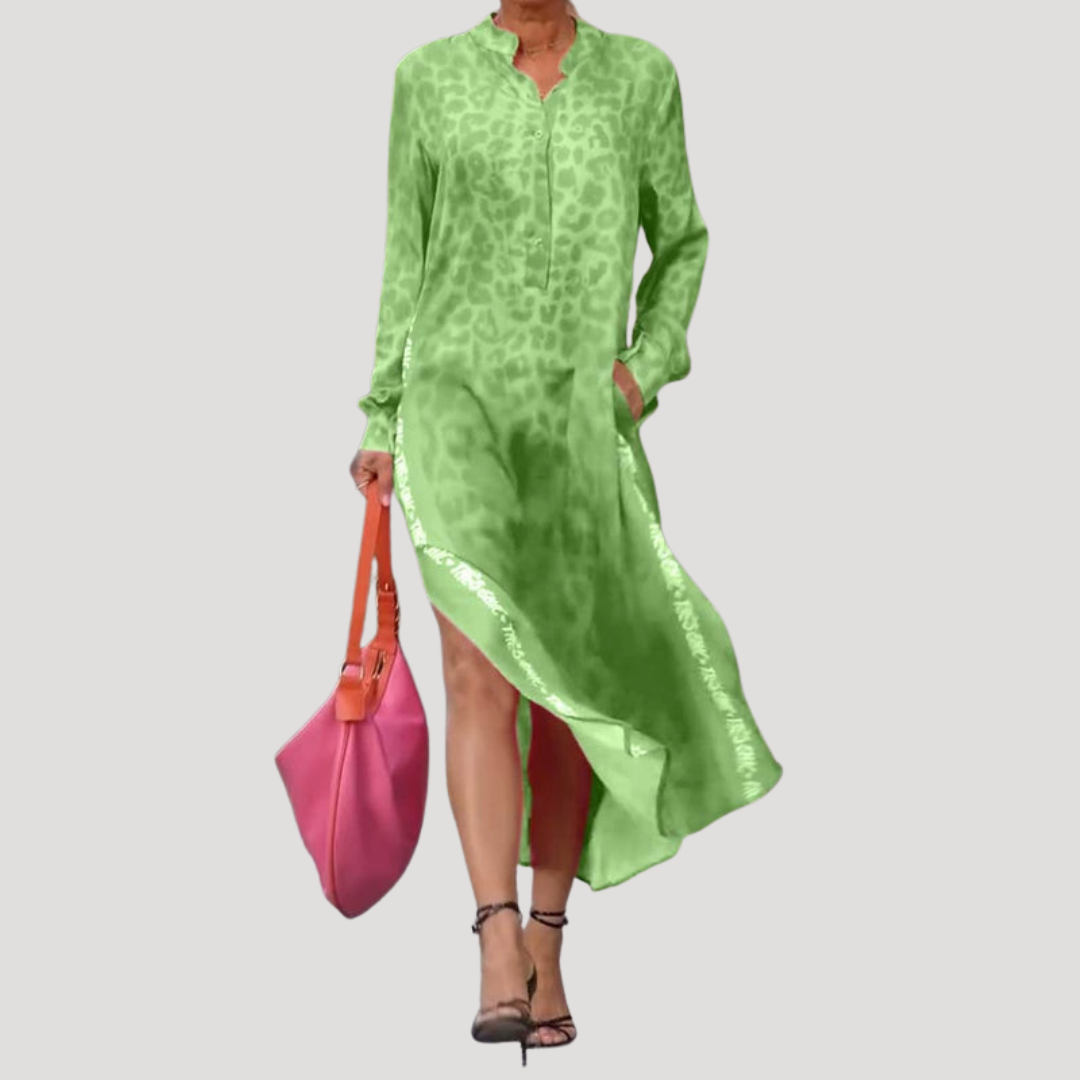 Lucienne | Women's Leopard Print Long Sleeve Midi Dress