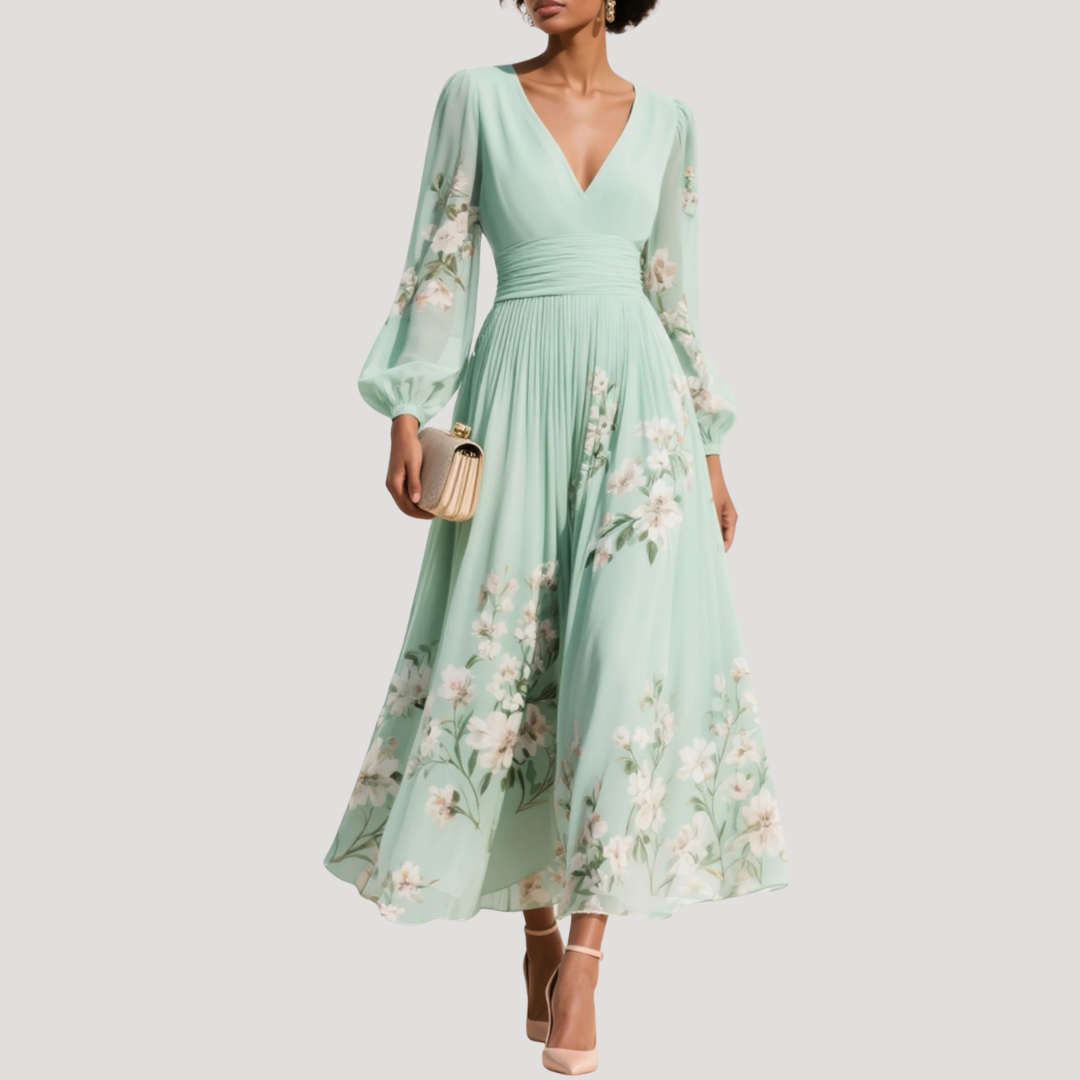 Octavia | Women's V-Neck Floral Long Sleeve Midi Dress
