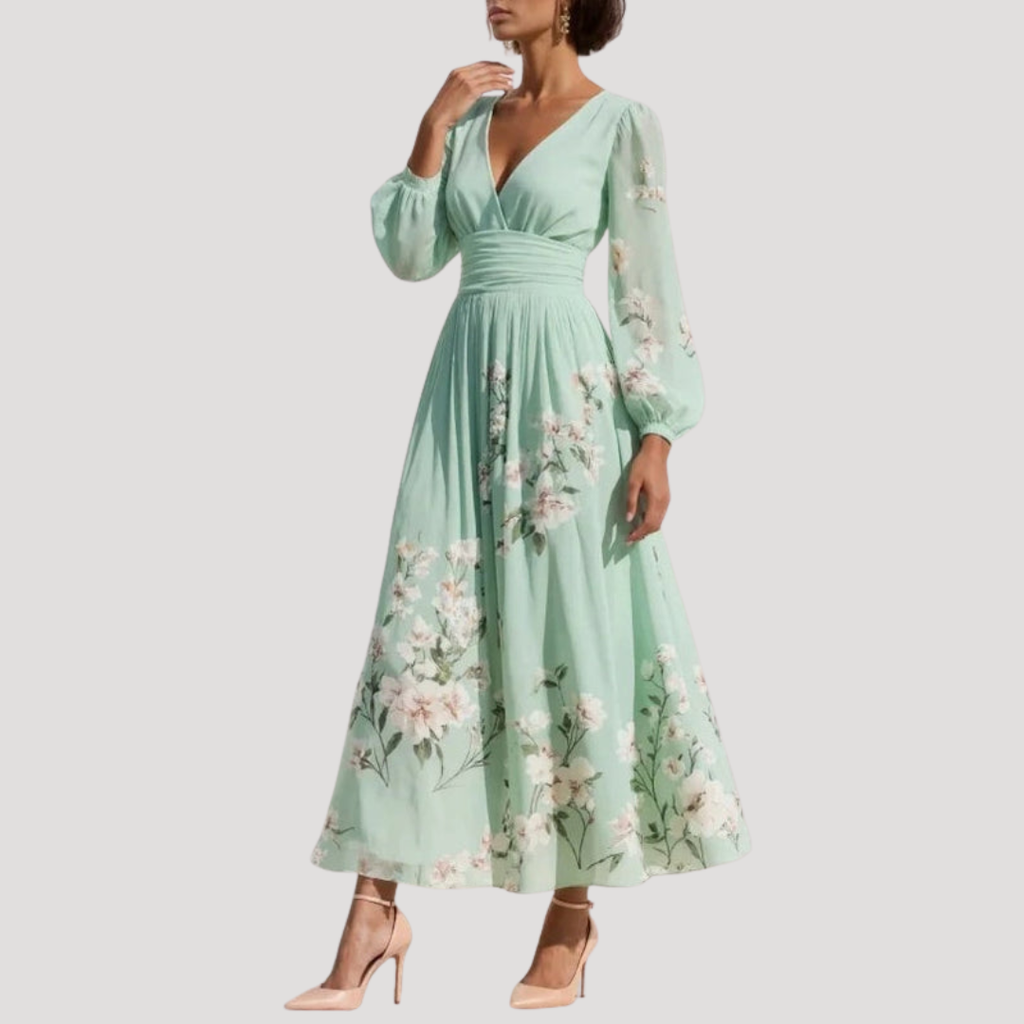 Octavia | Women's V-Neck Floral Long Sleeve Midi Dress
