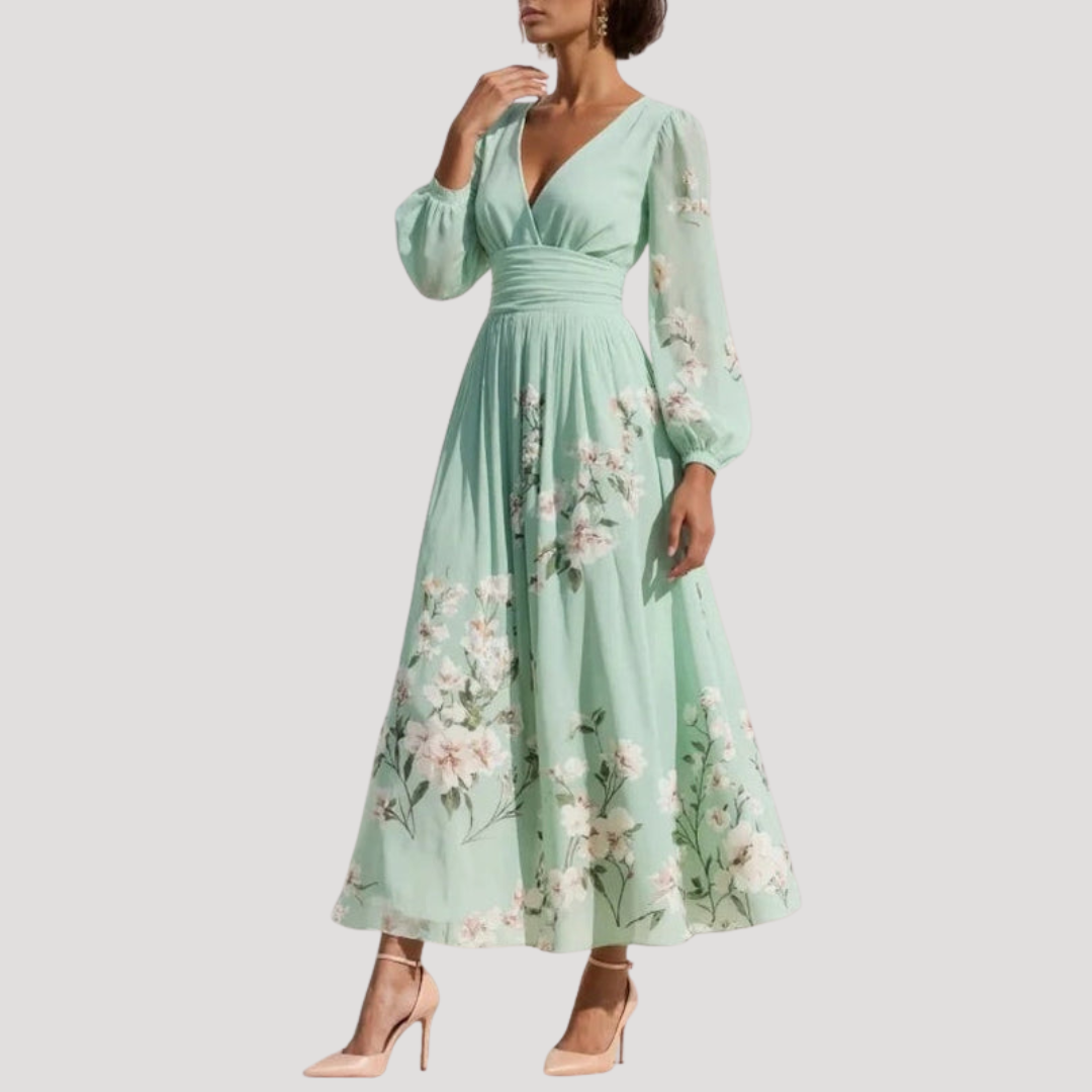 Octavia | Women's V-Neck Floral Long Sleeve Midi Dress