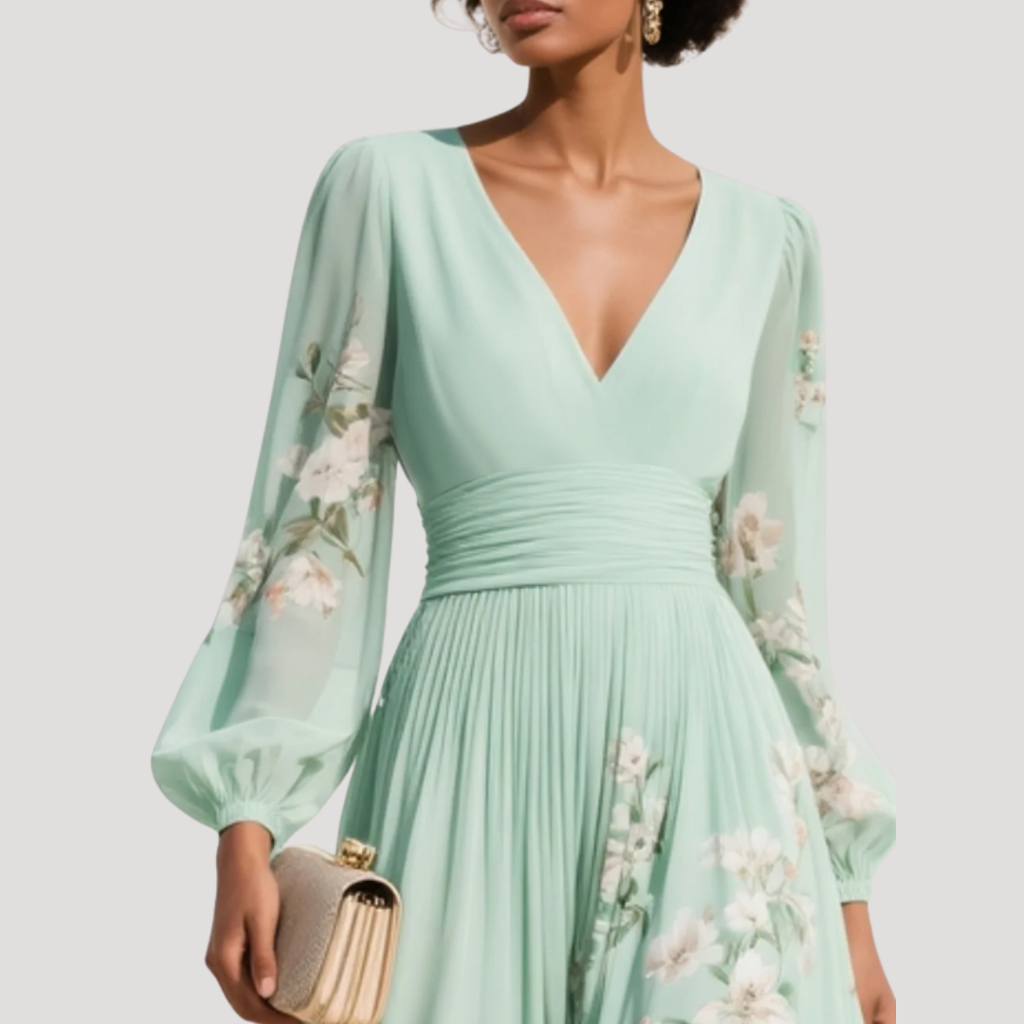 Octavia | Women's V-Neck Floral Long Sleeve Midi Dress