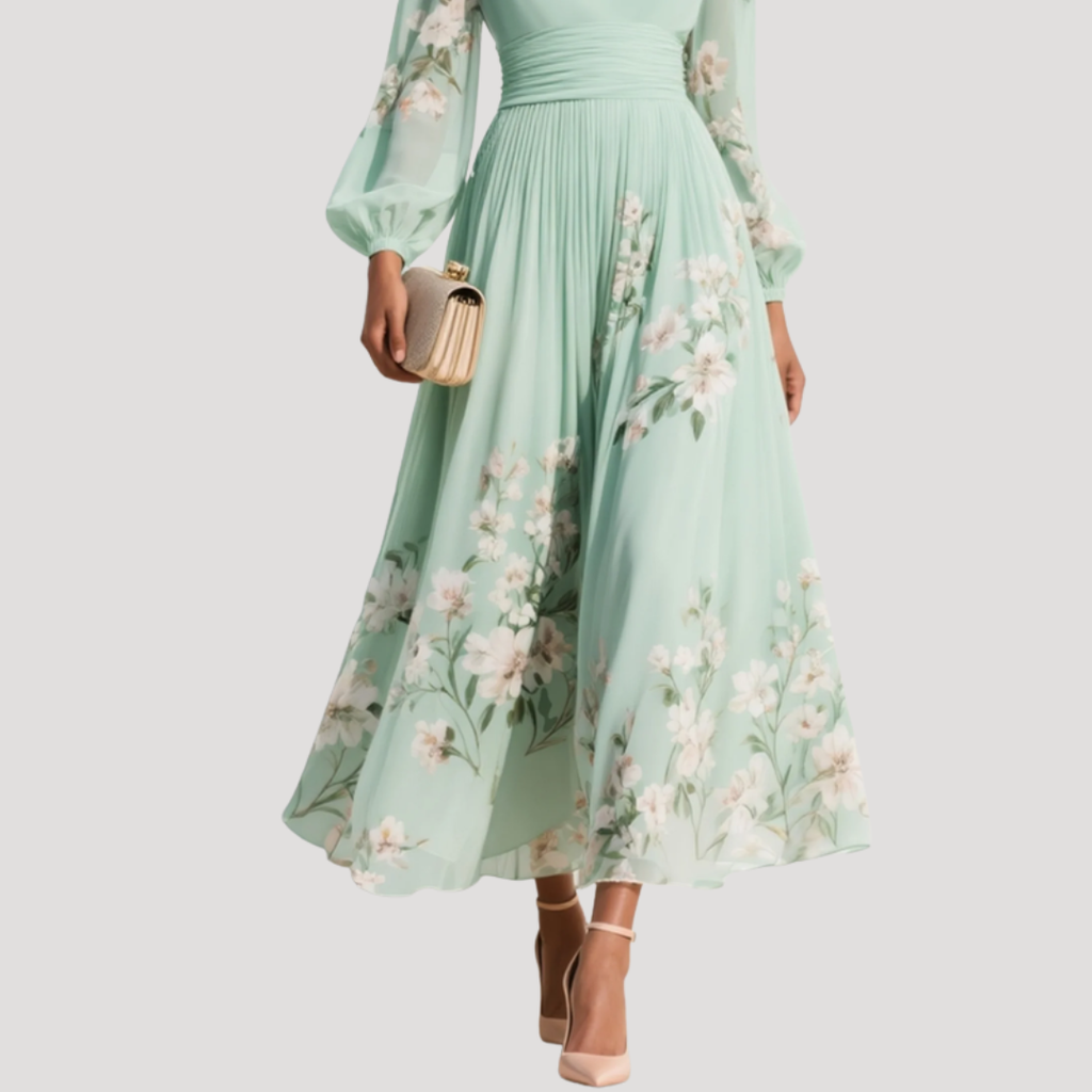 Octavia | Women's V-Neck Floral Long Sleeve Midi Dress