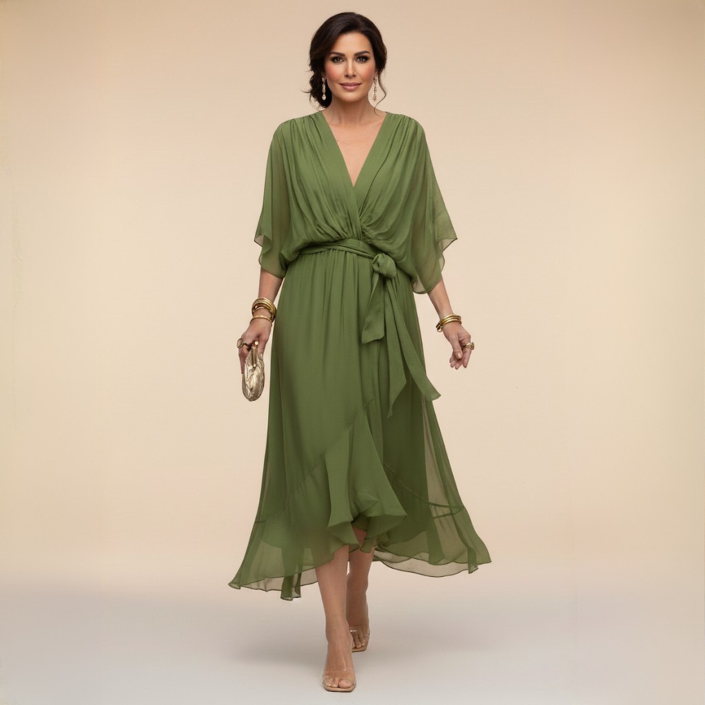 Penelope | Women's V-Neck Wrap Midi Dress