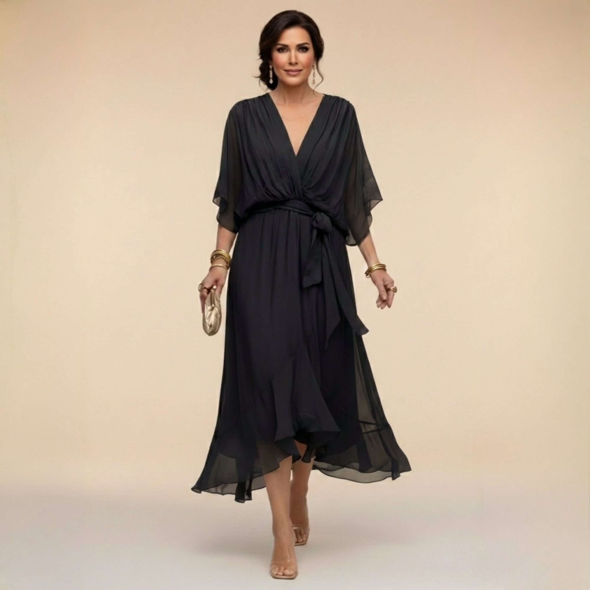 Penelope | Women's V-Neck Wrap Midi Dress