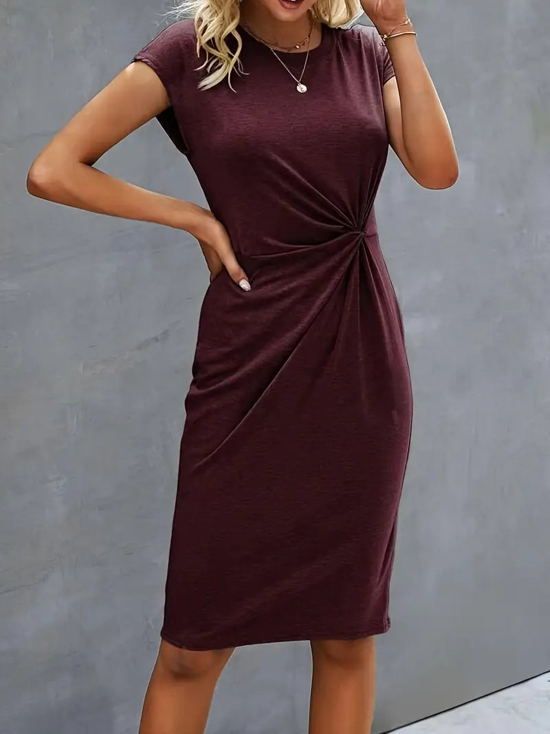 Persephone | Women's Twist Front Short Sleeve Midi Dress