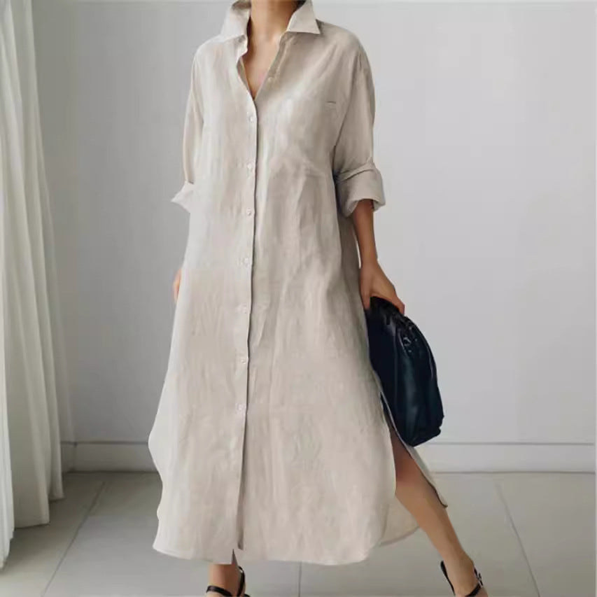 Ravenna | Women's Collared Button Down Midi Shirt Dress