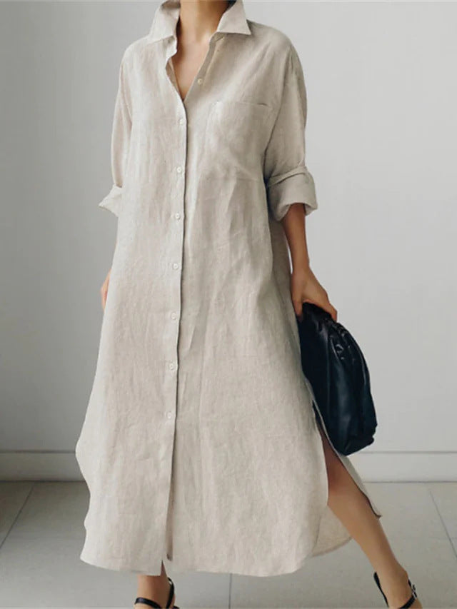 Ravenna | Women's Collared Button Down Midi Shirt Dress