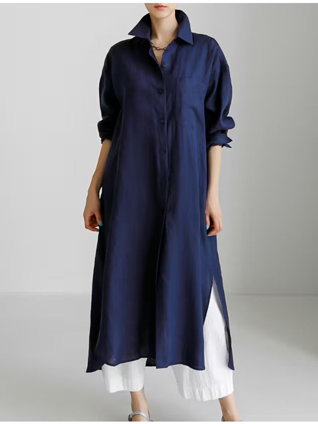 Ravenna | Women's Collared Button Down Midi Shirt Dress