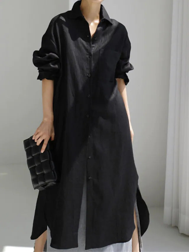 Ravenna | Women's Collared Button Down Midi Shirt Dress