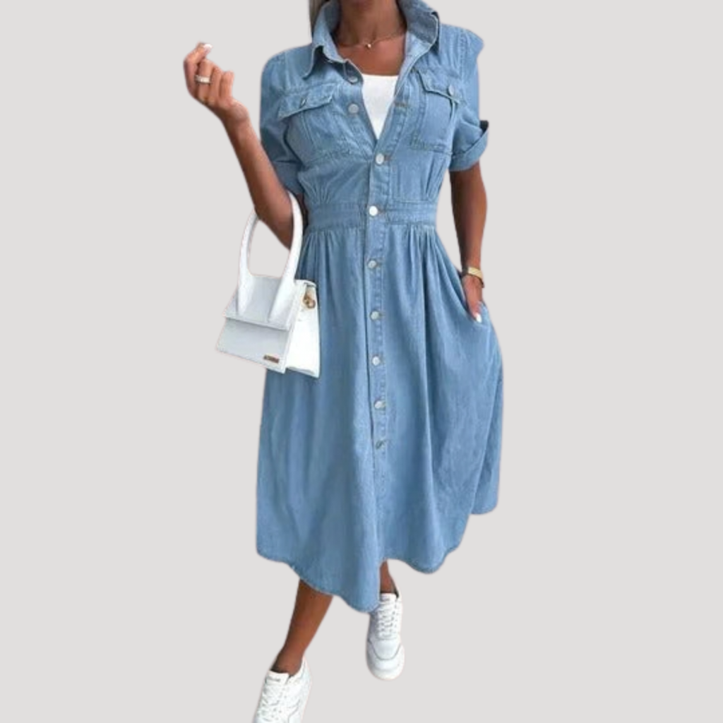 Renata | Women's Button Front Short Sleeve Midi Dress