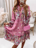 Seraphine | Women's Floral V-Neck Long Sleeve Tiered Midi Dress