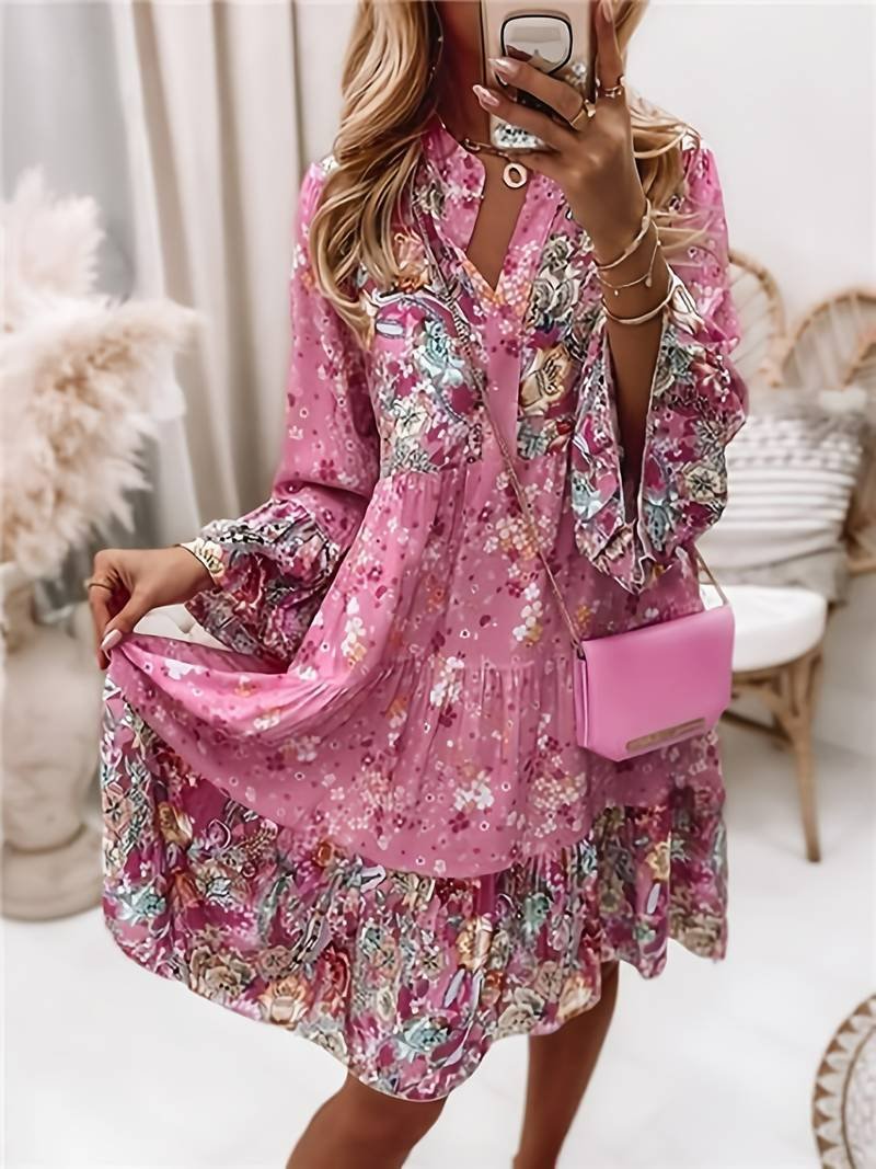 Seraphine | Women's Floral V-Neck Long Sleeve Tiered Midi Dress