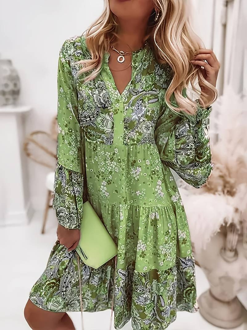 Seraphine | Women's Floral V-Neck Long Sleeve Tiered Midi Dress