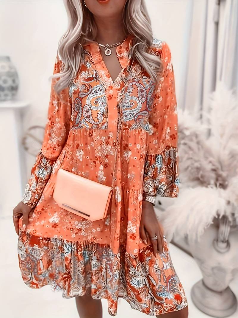 Seraphine | Women's Floral V-Neck Long Sleeve Tiered Midi Dress